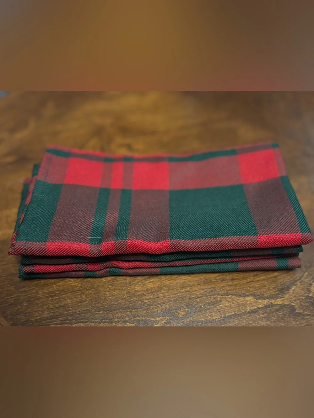 4 Classic Red and Green Plaid Table Napkins - Holiday Dining Set